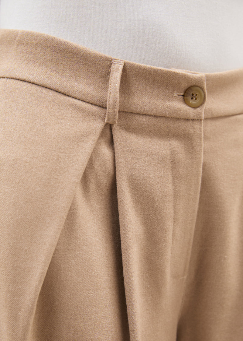 Pantalon large beige en flanelle - SABLE#couleur_SABLE