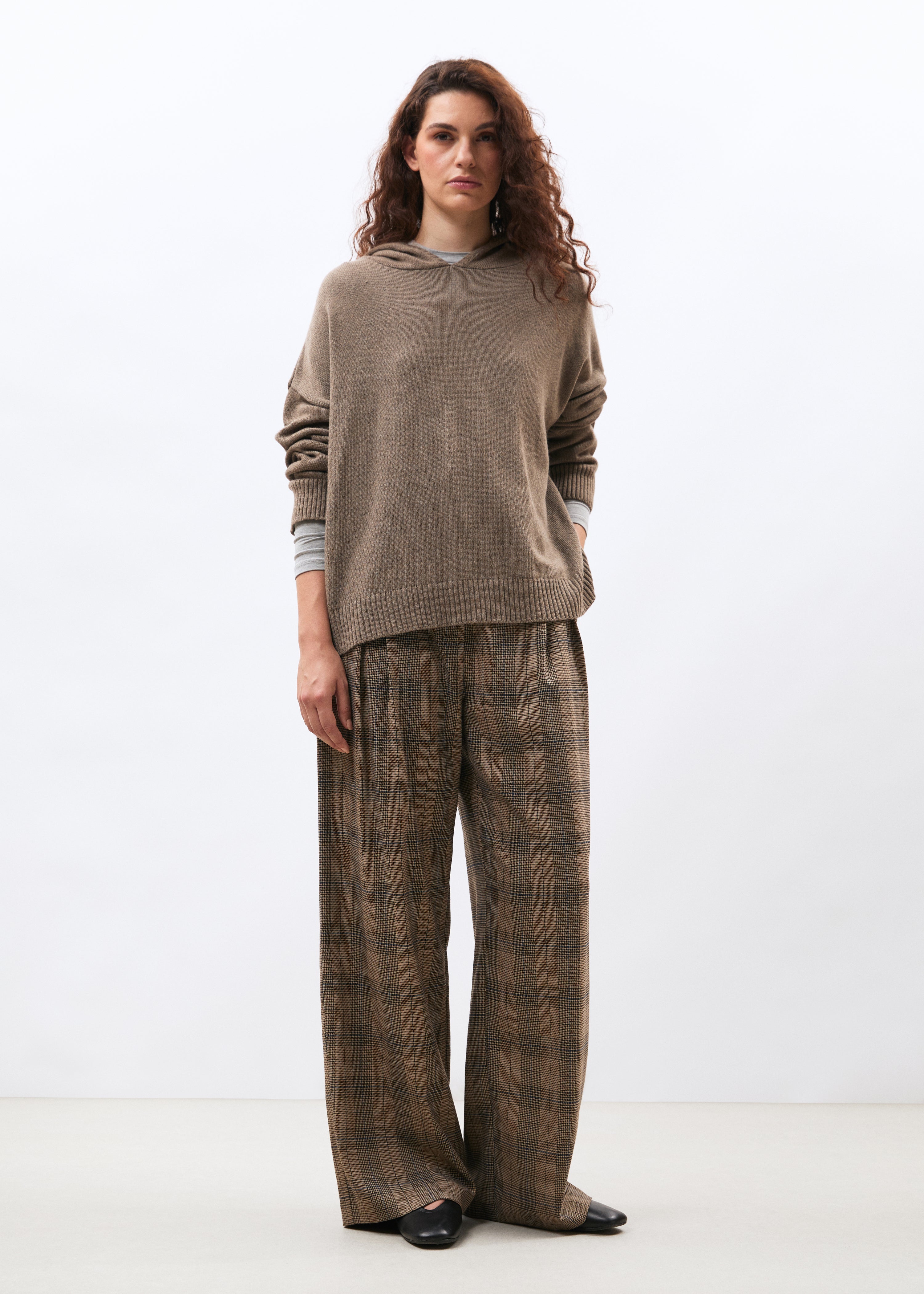 Pantalon large beige et bleu - GREIGE/DENIM#couleur_GREIGE/DENIM
