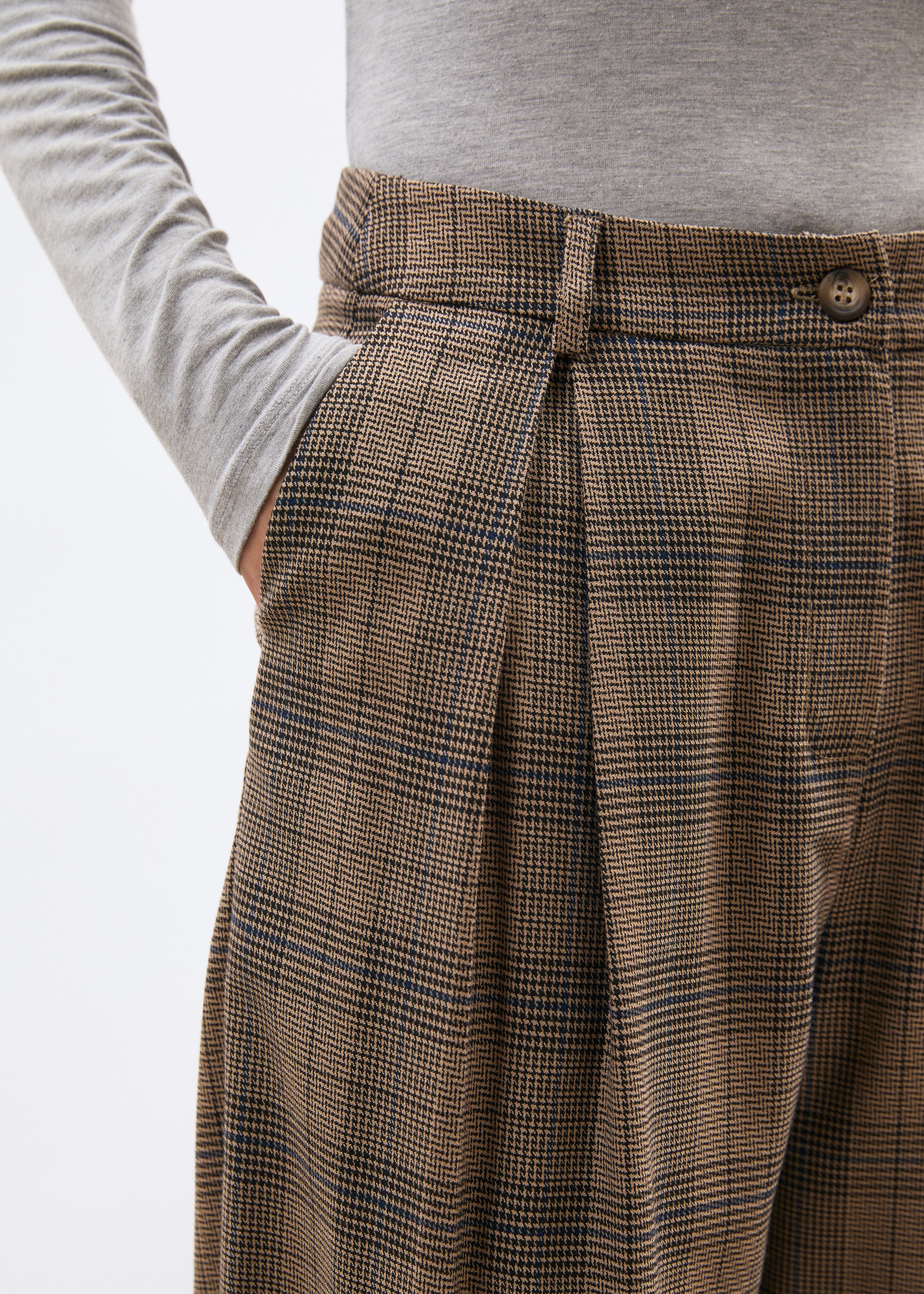 Pantalon large beige et bleu - GREIGE/DENIM#couleur_GREIGE/DENIM