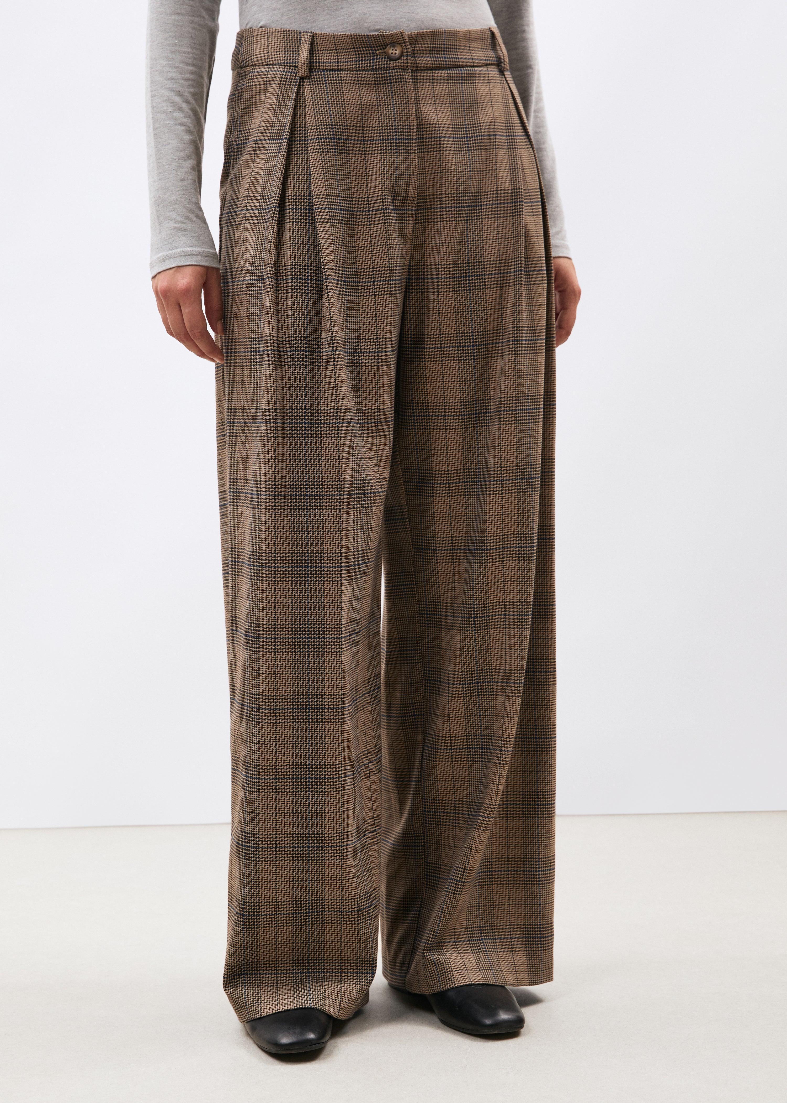 Pantalon large beige et bleu - GREIGE/DENIM#couleur_GREIGE/DENIM