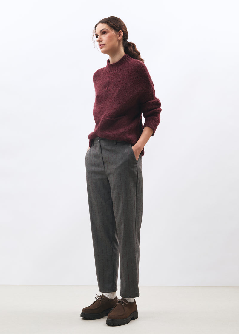 Pantalon carotte gris et bordeaux en flanelle à rayures - ANTHRACITE/BORDEAUX#couleur_ANTHRACITE/BORDEAUX