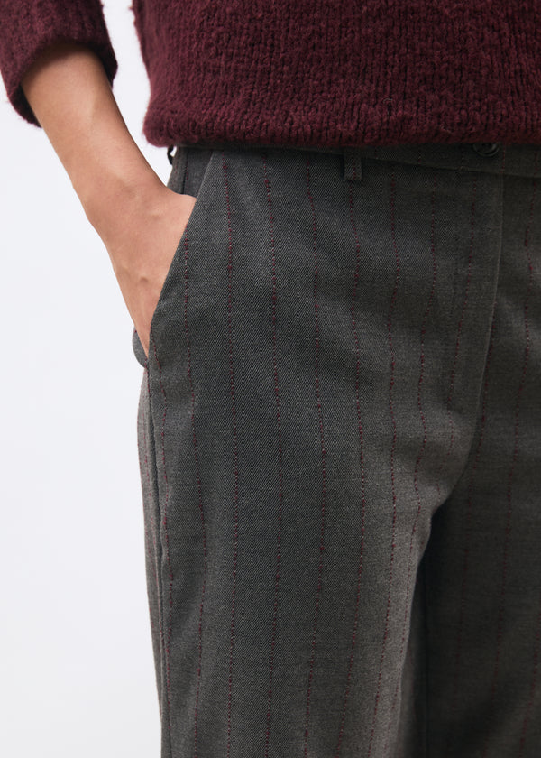 Pantalon carotte gris et bordeaux en flanelle à rayures - ANTHRACITE/BORDEAUX#couleur_ANTHRACITE/BORDEAUX