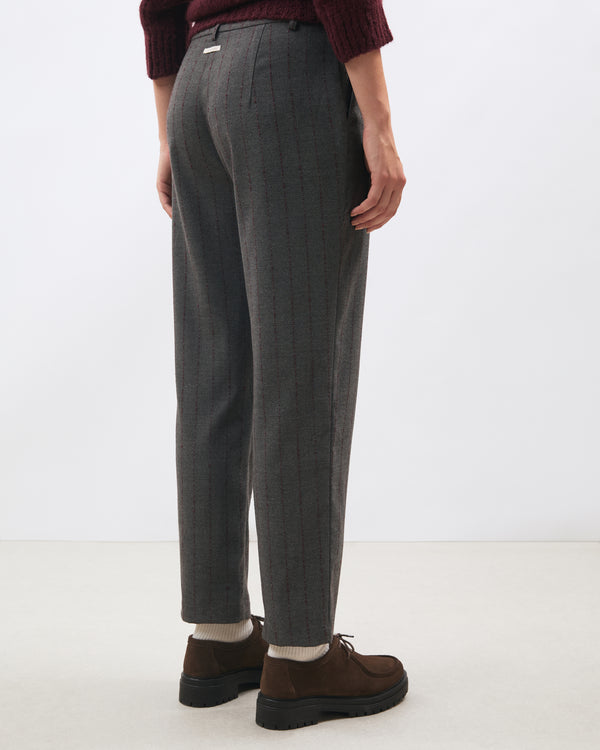 Pantalon carotte gris et bordeaux en flanelle à rayures - ANTHRACITE/BORDEAUX#couleur_ANTHRACITE/BORDEAUX