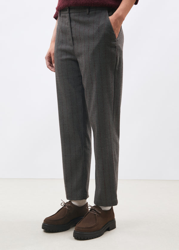 Pantalon carotte gris et bordeaux en flanelle à rayures - ANTHRACITE/BORDEAUX#couleur_ANTHRACITE/BORDEAUX