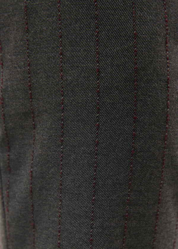Pantalon carotte gris et bordeaux en flanelle à rayures - ANTHRACITE/BORDEAUX#couleur_ANTHRACITE/BORDEAUX
