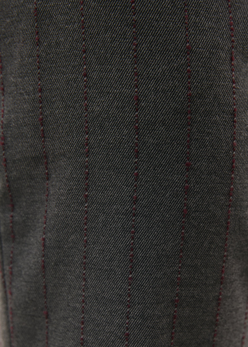 Pantalon carotte gris et bordeaux en flanelle à rayures - ANTHRACITE/BORDEAUX#couleur_ANTHRACITE/BORDEAUX