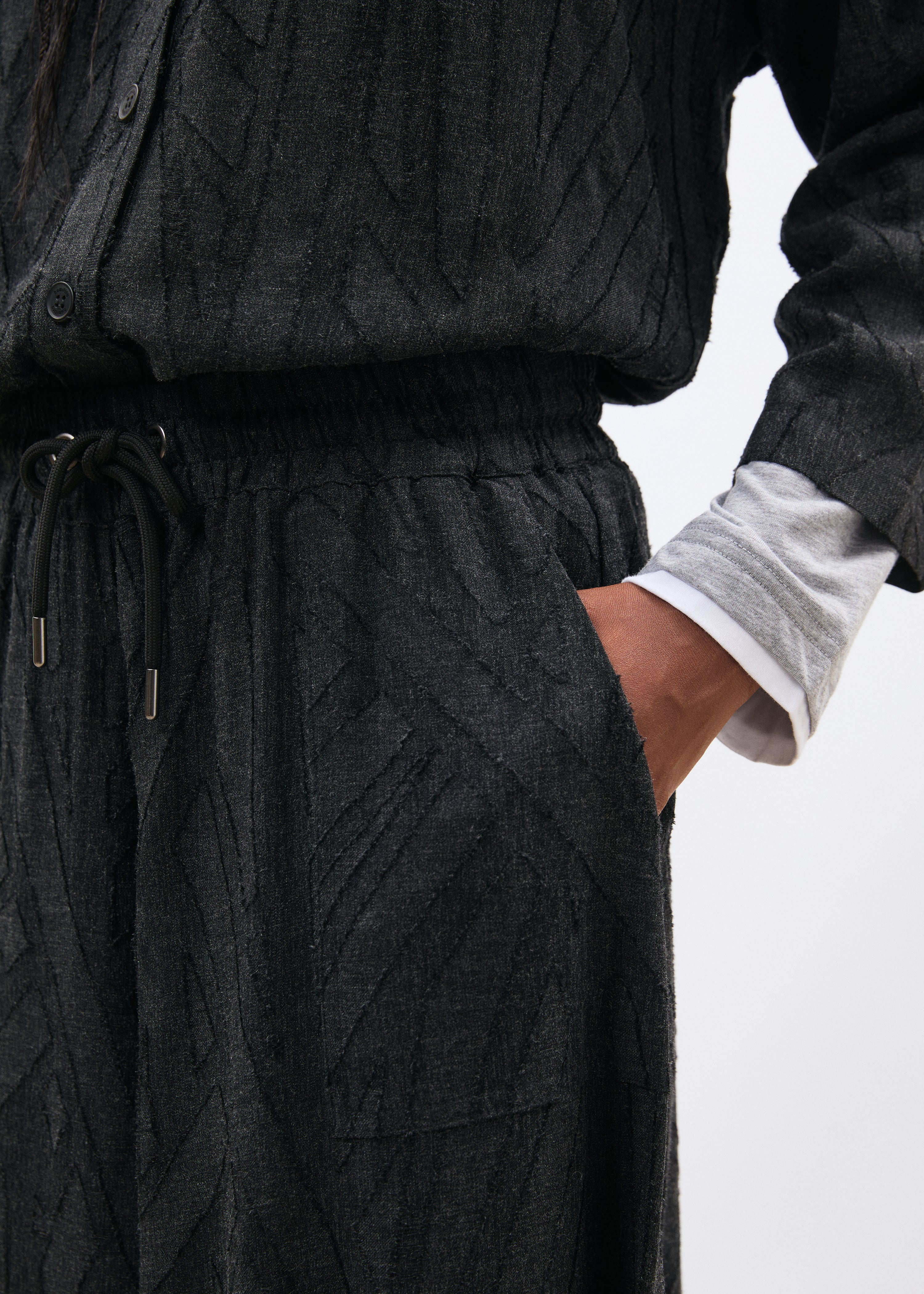 Pantalon large gris 7/8ème en flanelle jacquard - ANTHRACITE#couleur_ANTHRACITE