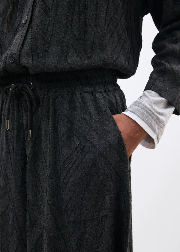 Pantalon large gris 7/8ème en flanelle jacquard - ANTHRACITE#couleur_ANTHRACITE