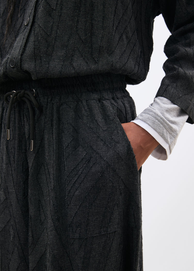 Pantalon large gris 7/8ème en flanelle jacquard - ANTHRACITE#couleur_ANTHRACITE