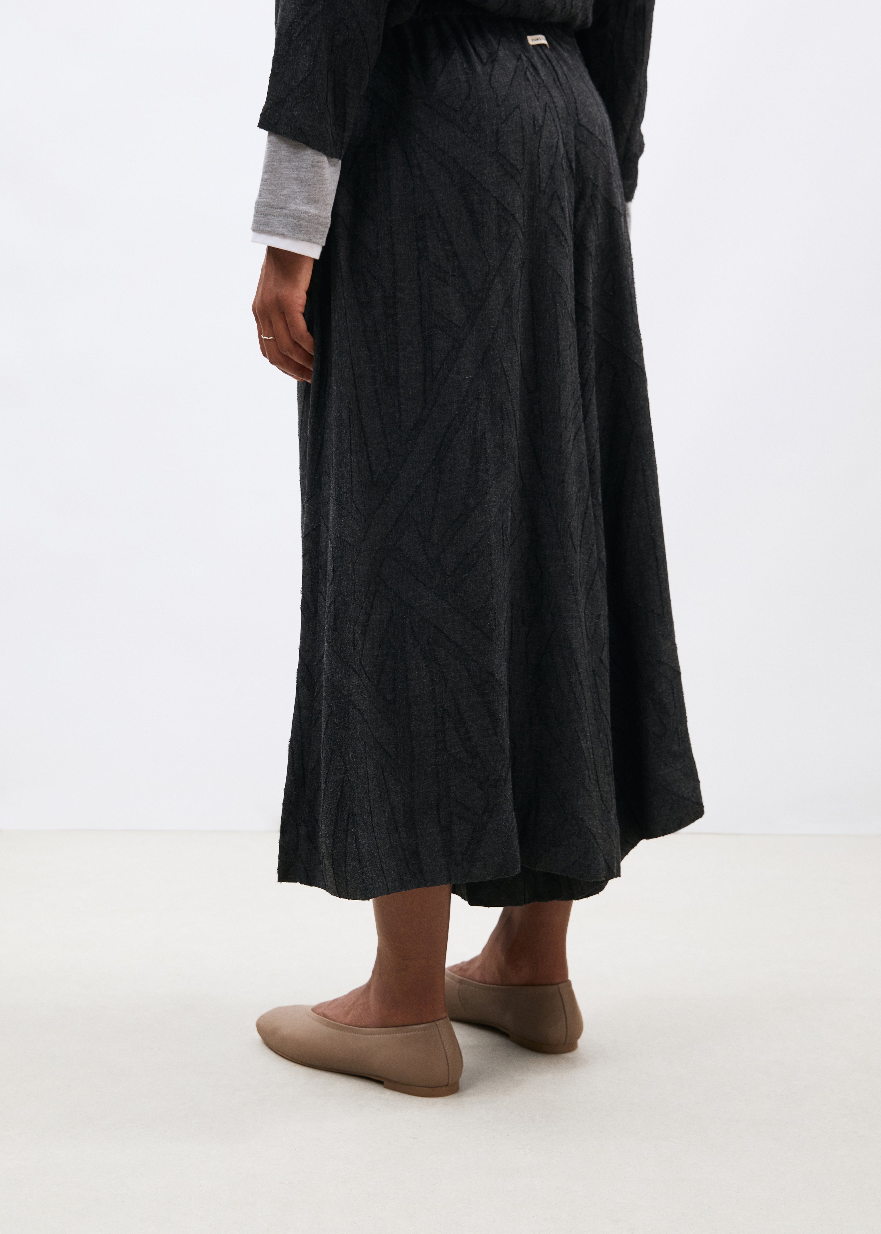 Pantalon large gris 7/8ème en flanelle jacquard - ANTHRACITE#couleur_ANTHRACITE