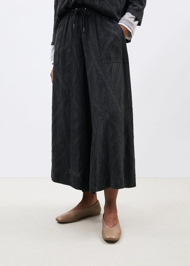 Pantalon large gris 7/8ème en flanelle jacquard - ANTHRACITE#couleur_ANTHRACITE