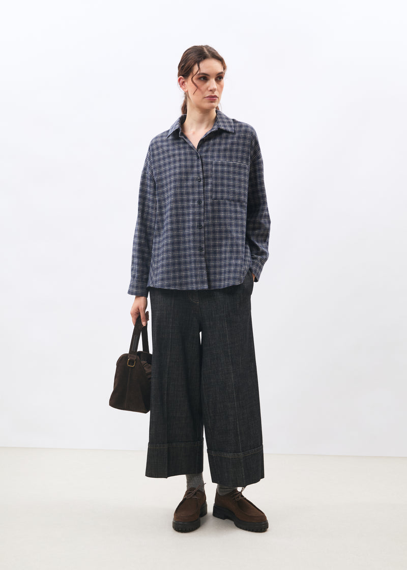 Pantalon large 7/8ème à revers en denim noir - NOIR#couleur_NOIR