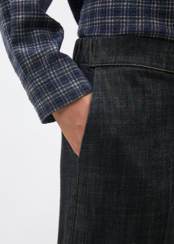 Pantalon large 7/8ème à revers en denim noir - NOIR#couleur_NOIR