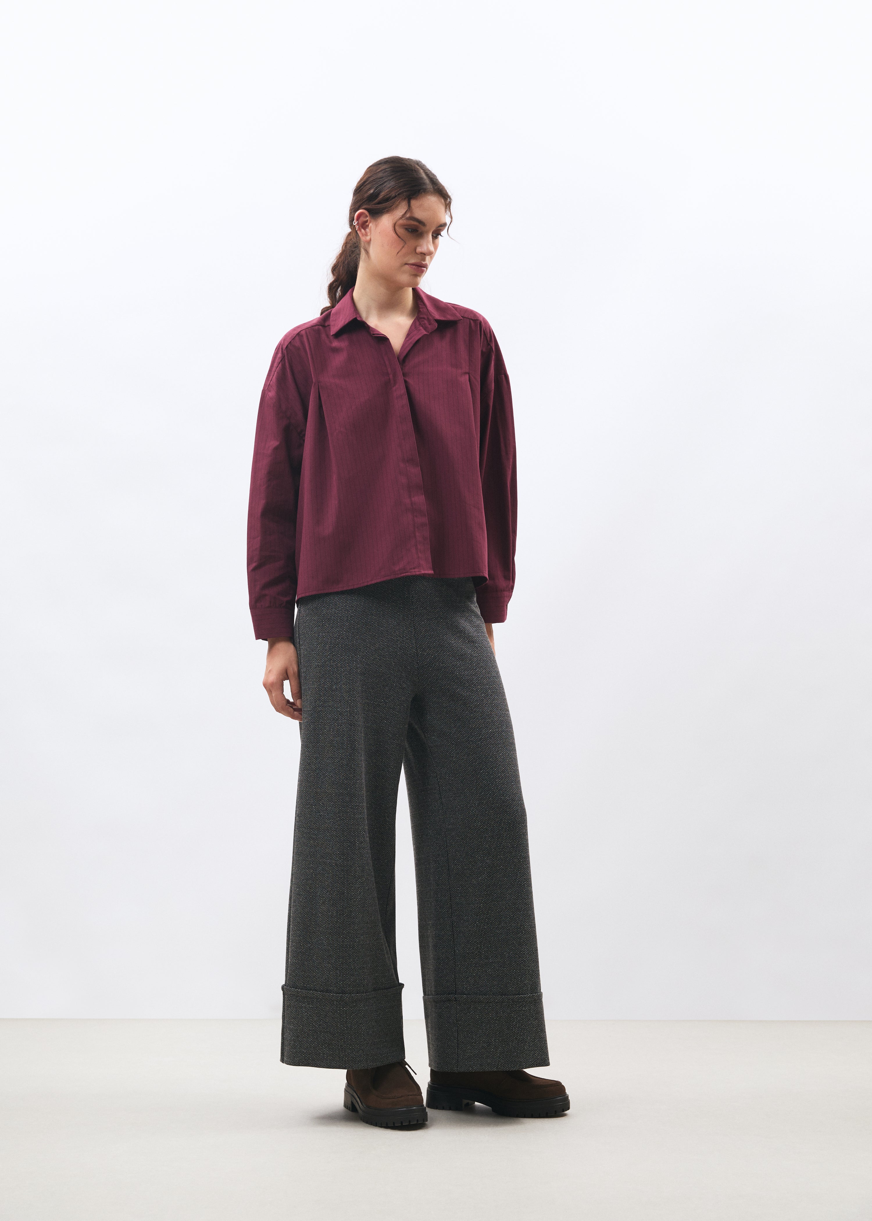 Pantalon large gris à revers motif pied de puces - ANTHRACITE#couleur_ANTHRACITE