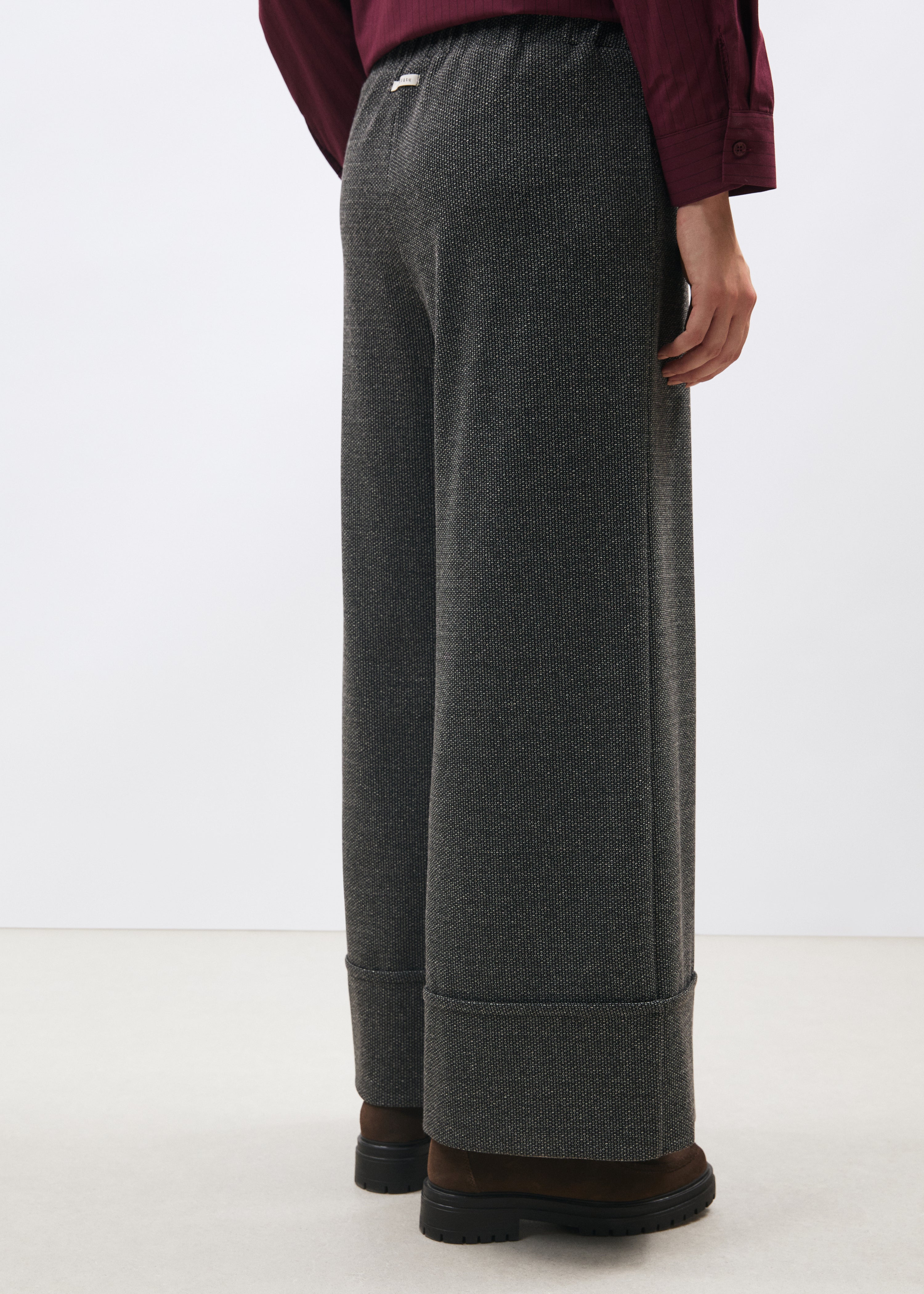 Pantalon large gris à revers motif pied de puces - ANTHRACITE#couleur_ANTHRACITE