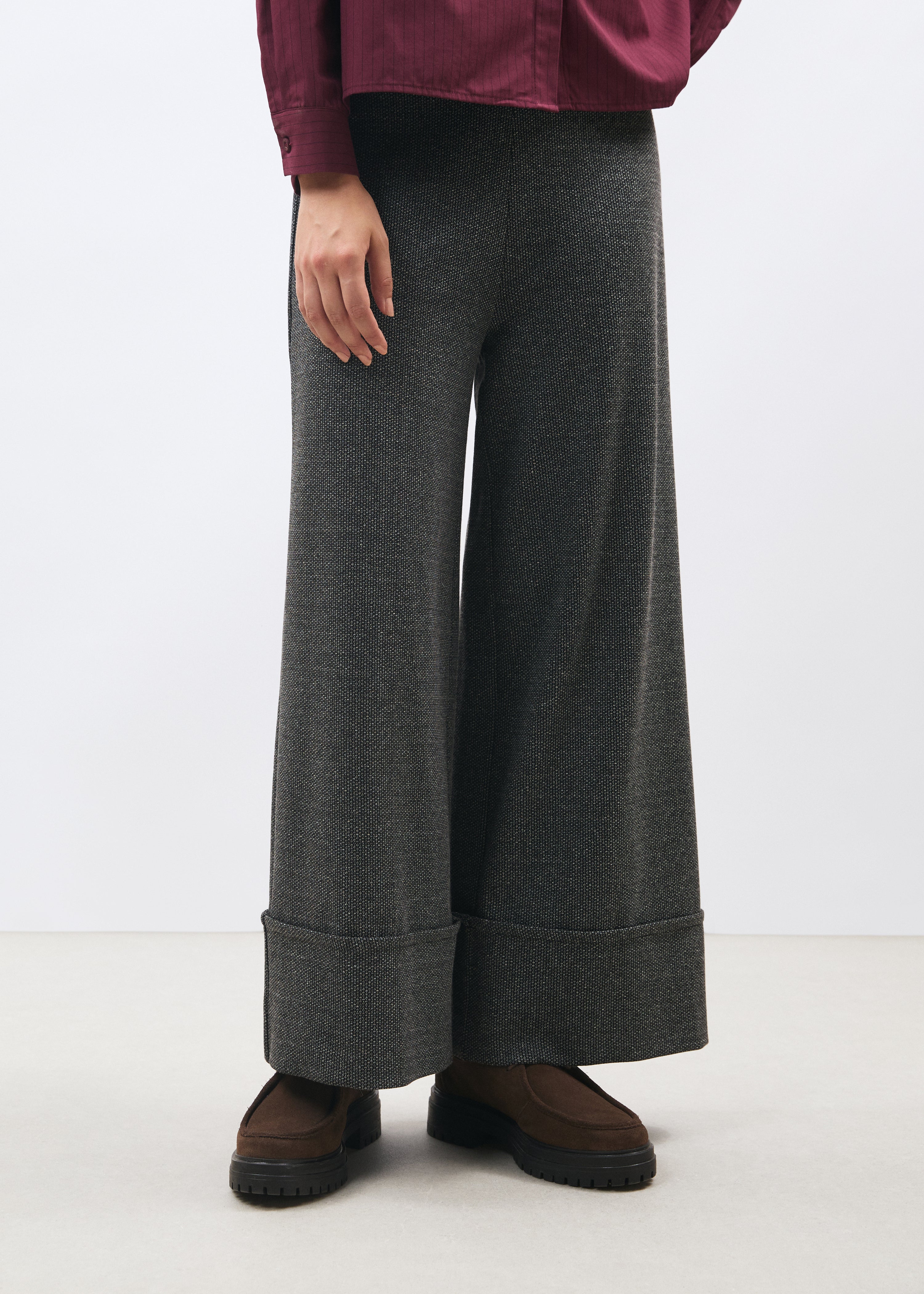 Pantalon large gris à revers motif pied de puces - ANTHRACITE#couleur_ANTHRACITE