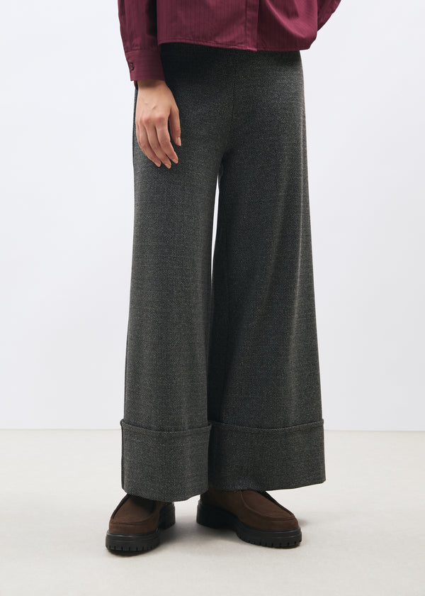Pantalon large gris à revers motif pied de puces - ANTHRACITE#couleur_ANTHRACITE