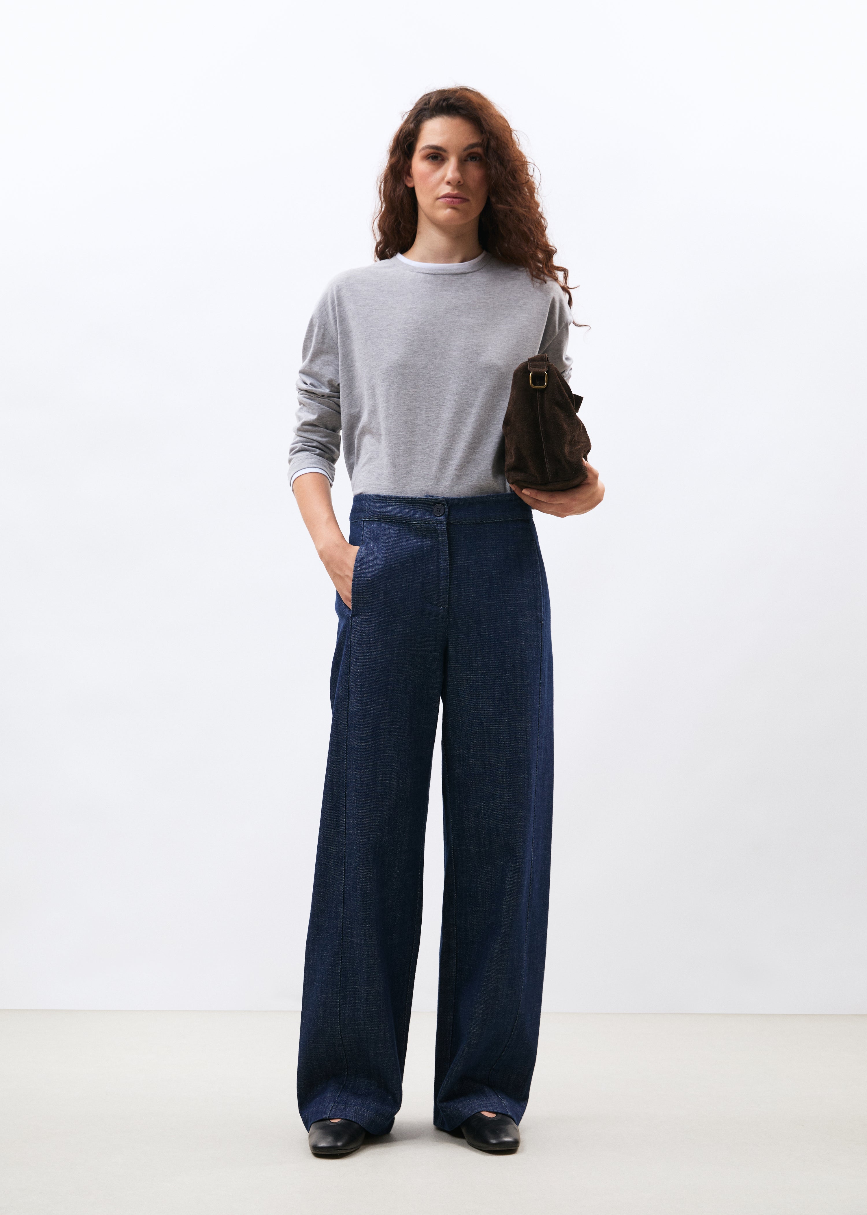 Pantalon barrel bleu en denim - BLEU DENIM#couleur_BLEU DENIM