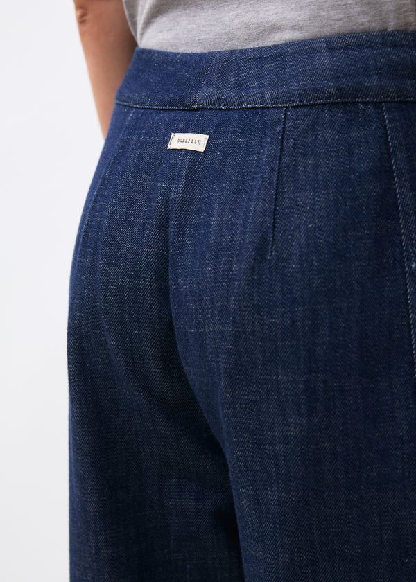 Pantalon barrel bleu en denim - BLEU DENIM#couleur_BLEU DENIM