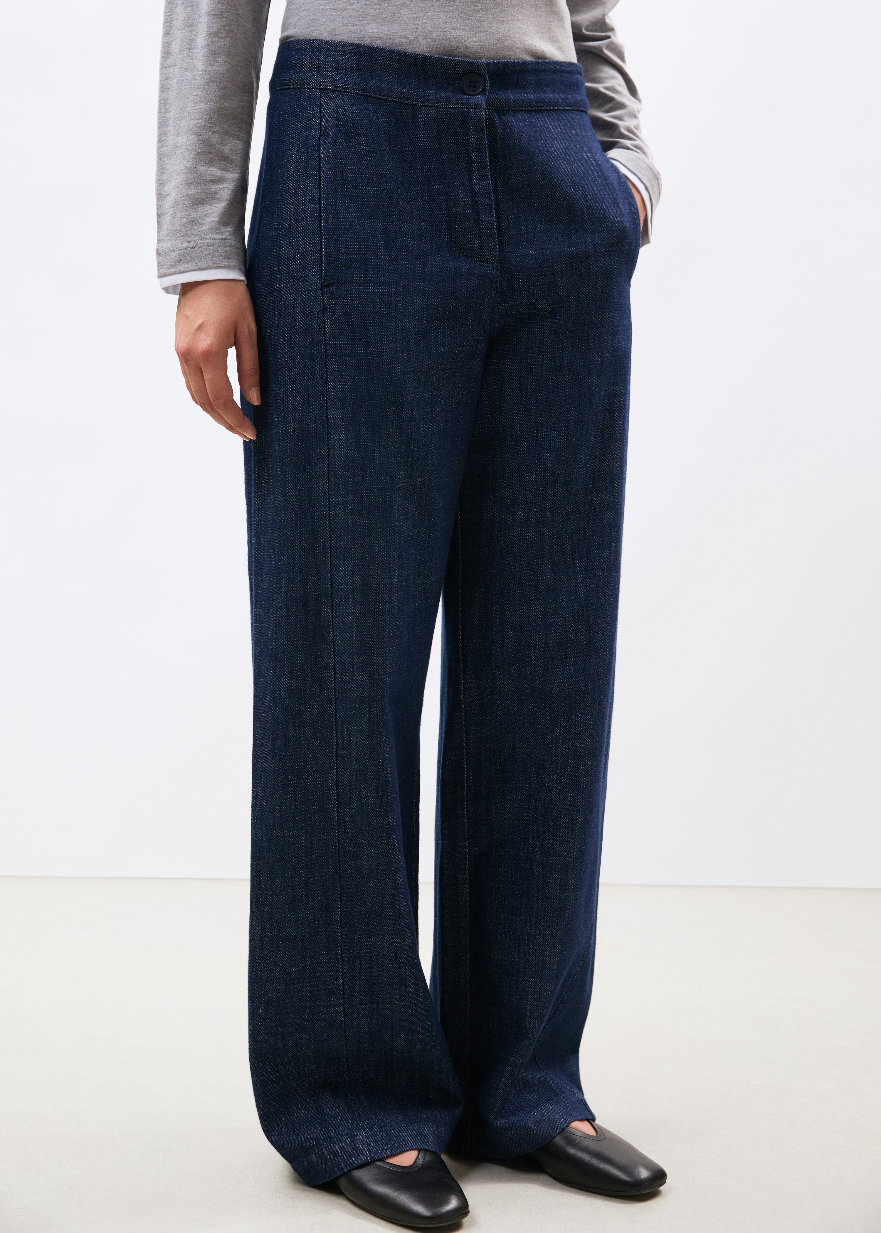 Pantalon barrel bleu en denim - BLEU DENIM#couleur_BLEU DENIM