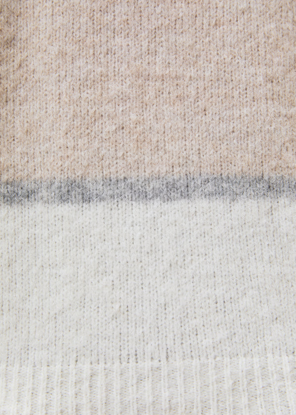 Pull écru à rayures sans manches en maille col montant - OFF WHITE/BEIGE#couleur_OFF WHITE/BEIGE