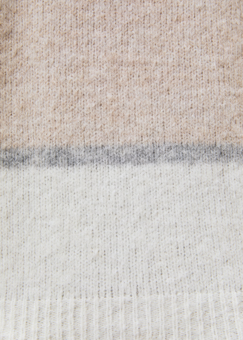 Pull écru à rayures sans manches en maille col montant - OFF WHITE/BEIGE#couleur_OFF WHITE/BEIGE