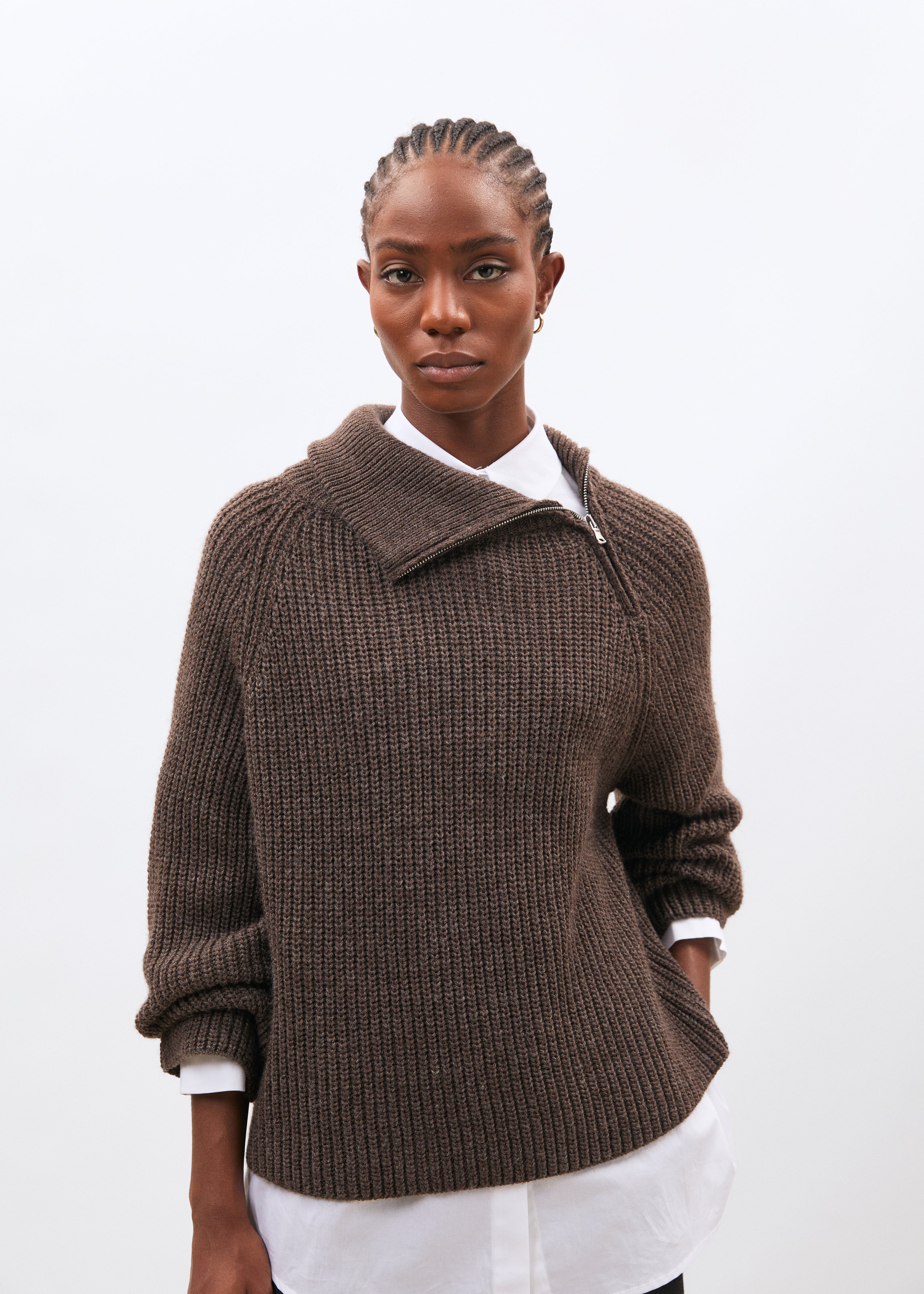 Pull taupe col montant - TAUPE#couleur_TAUPE