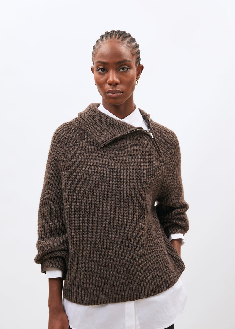 Pull taupe col montant - TAUPE#couleur_TAUPE