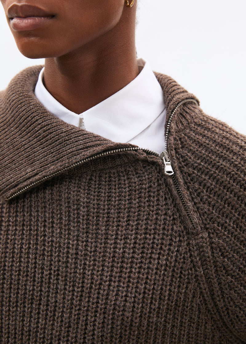 Pull taupe col montant - TAUPE#couleur_TAUPE