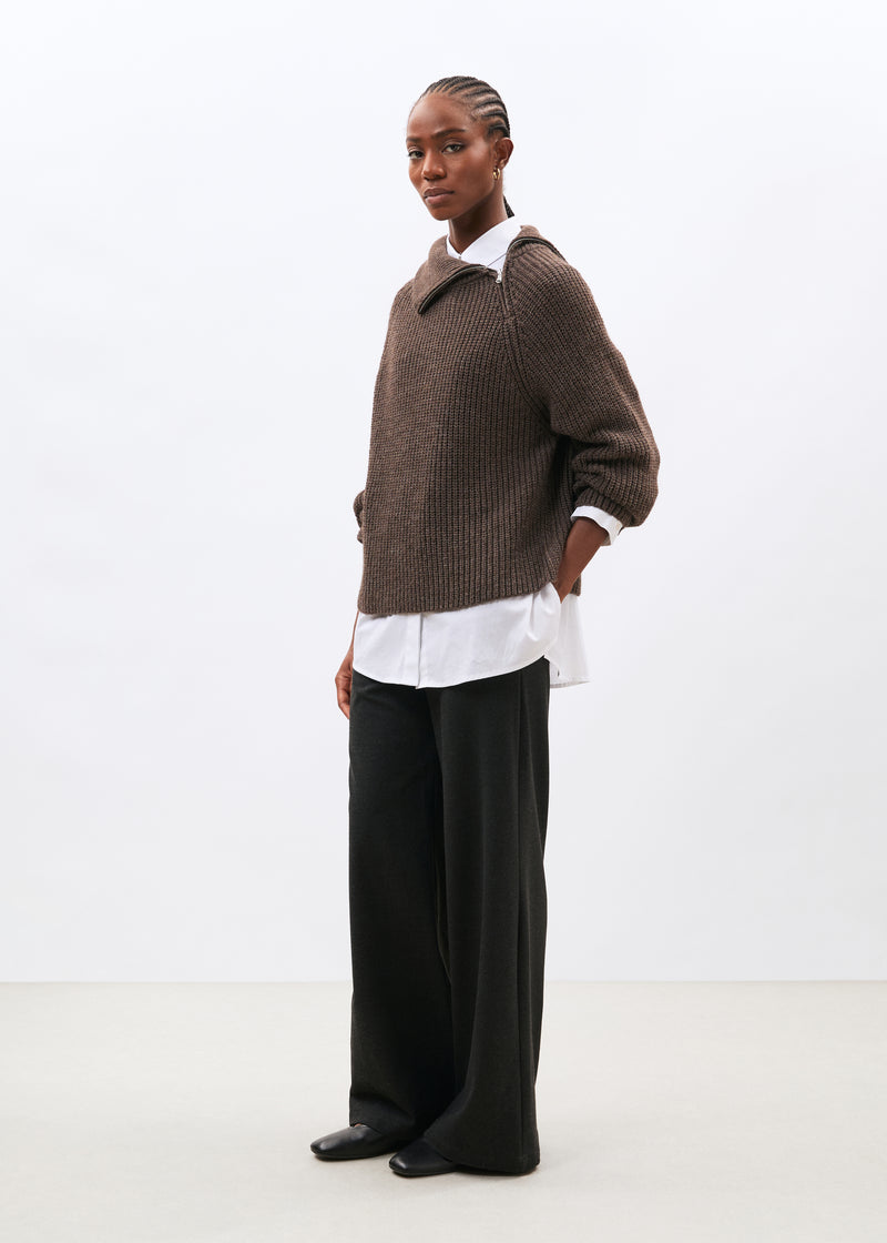 Pull taupe col montant - TAUPE#couleur_TAUPE