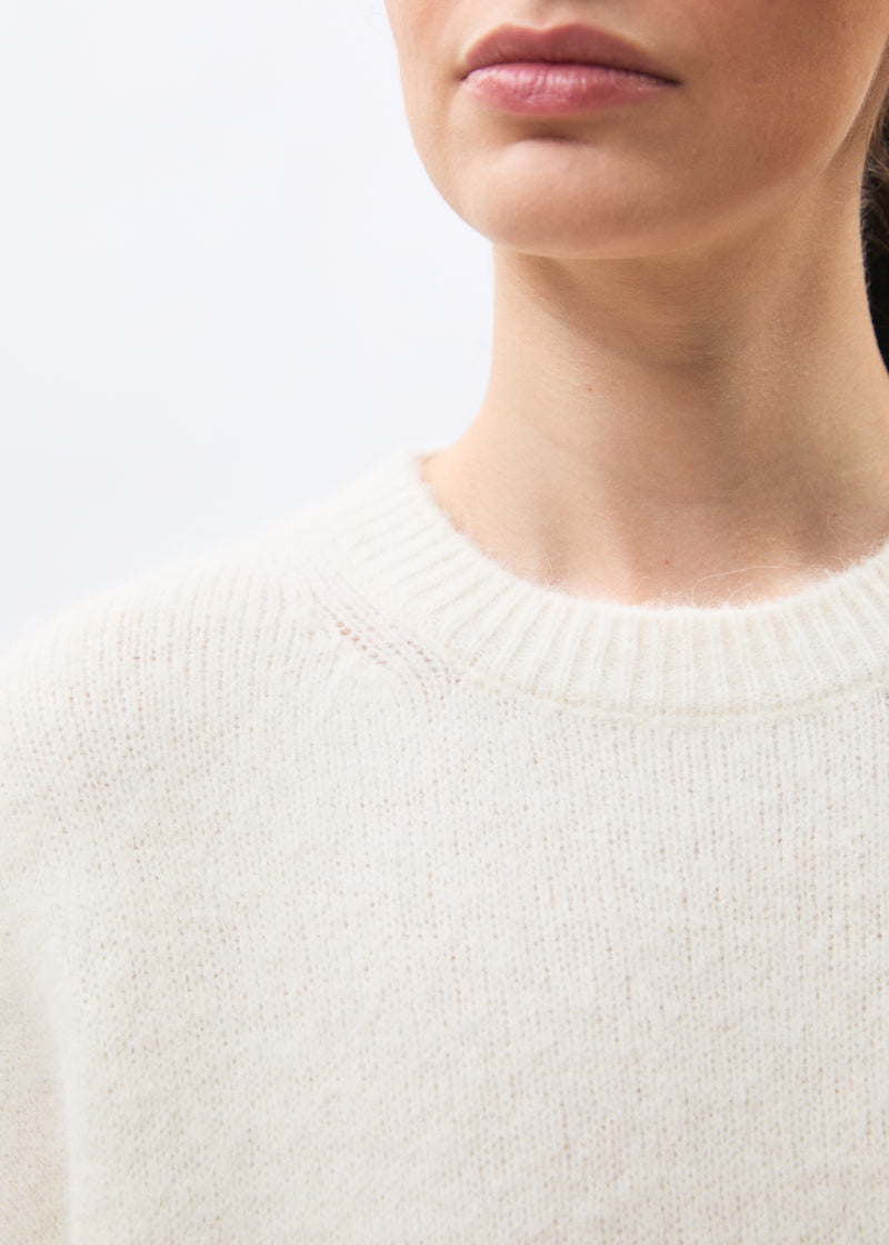 Pull écru à rayures en maille col rond - OFF WHITE/BEIGE#couleur_OFF WHITE/BEIGE
