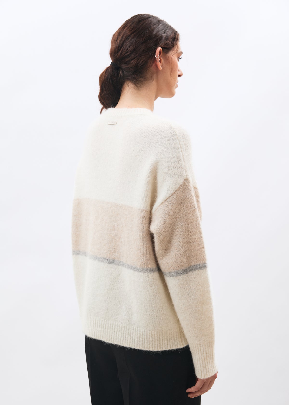 Pull écru à rayures en maille col rond - OFF WHITE/BEIGE#couleur_OFF WHITE/BEIGE