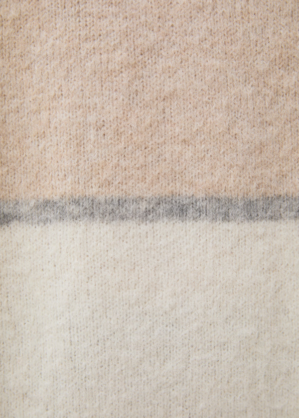 Pull écru à rayures en maille col rond - OFF WHITE/BEIGE#couleur_OFF WHITE/BEIGE