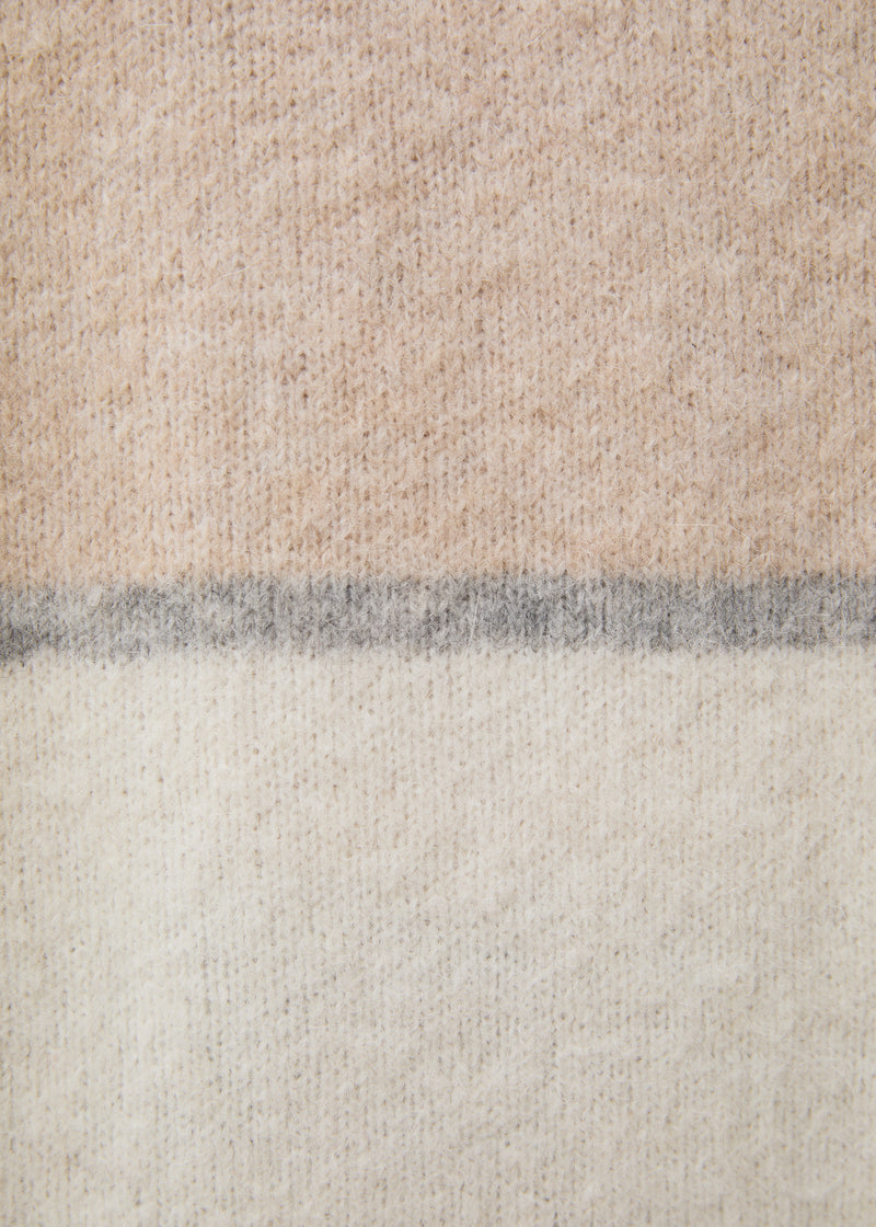 Pull écru à rayures en maille col rond - OFF WHITE/BEIGE#couleur_OFF WHITE/BEIGE
