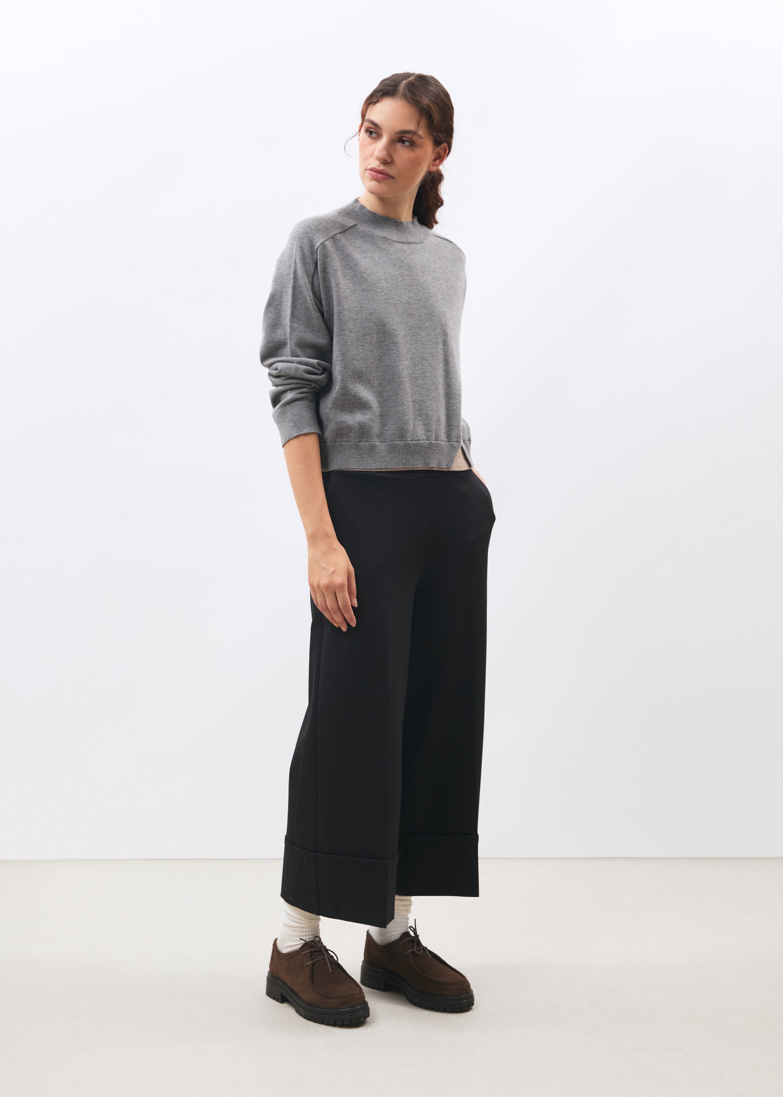 Pull gris manches longues en maille - GRIS CHINE#couleur_GRIS CHINE