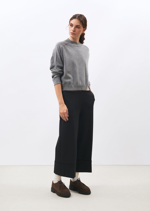 Pull gris manches longues en maille - GRIS CHINE#couleur_GRIS CHINE