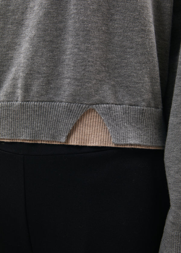 Pull gris manches longues en maille - GRIS CHINE#couleur_GRIS CHINE