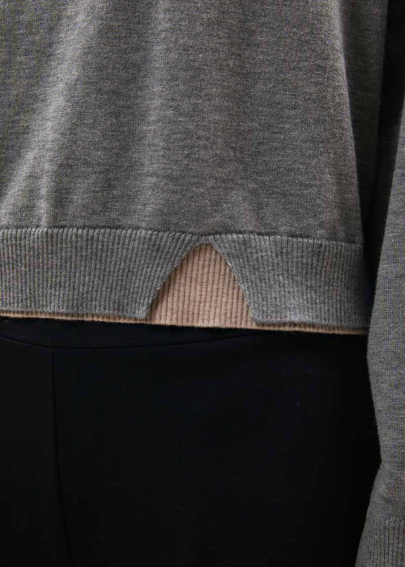 Pull gris manches longues en maille - GRIS CHINE#couleur_GRIS CHINE