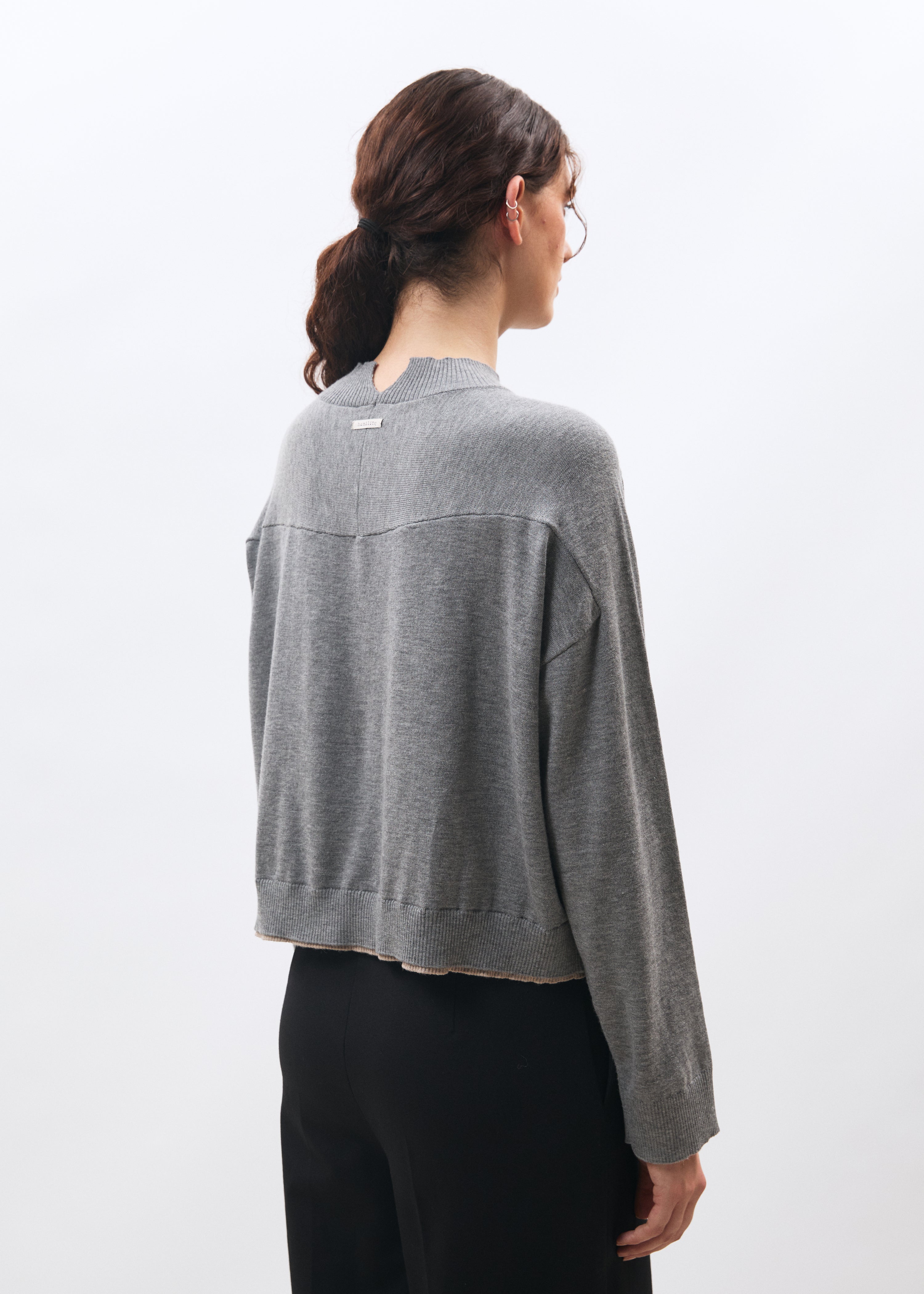 Pull gris manches longues en maille - GRIS CHINE#couleur_GRIS CHINE
