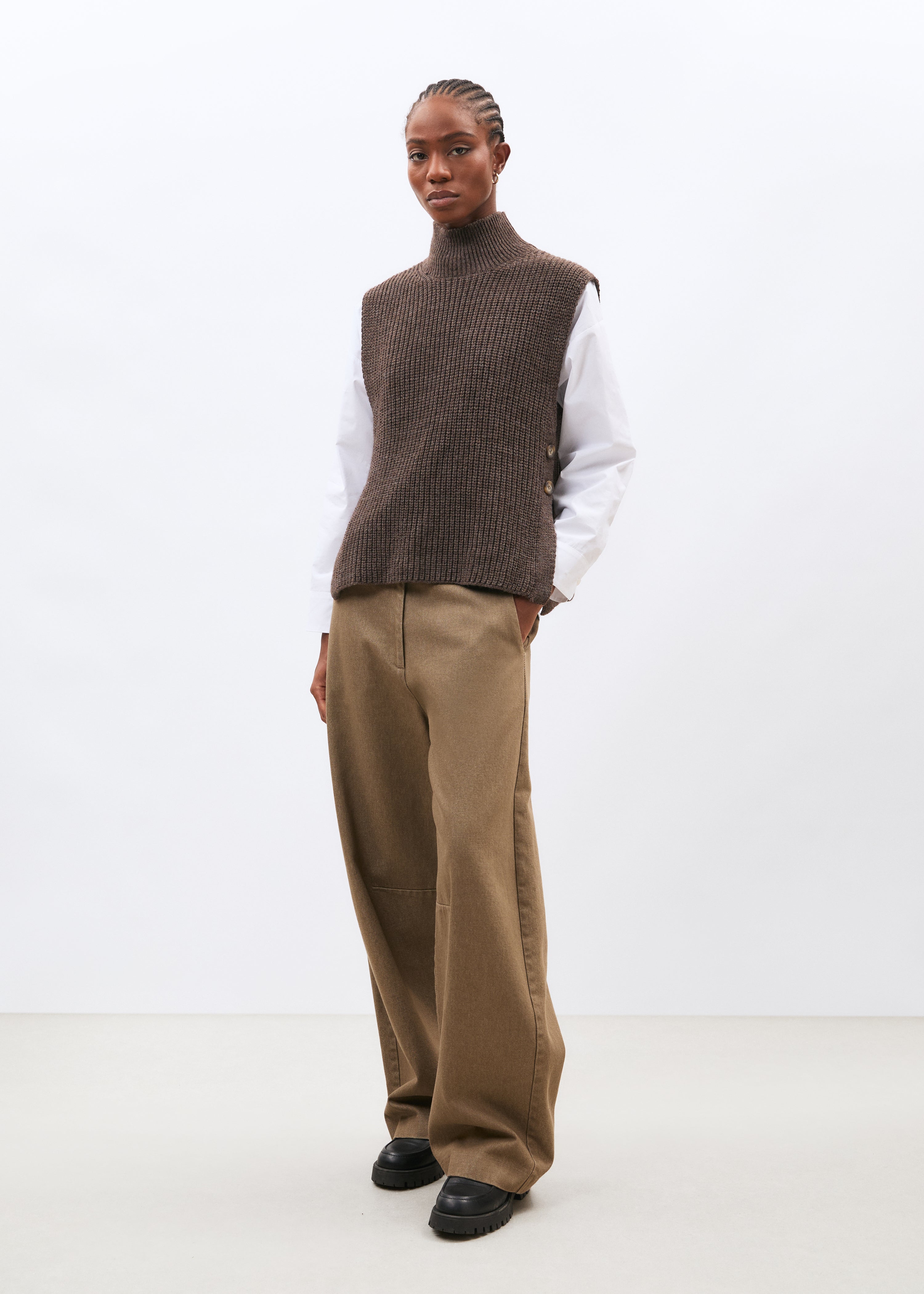 Pull taupe sans manches - TAUPE#couleur_TAUPE