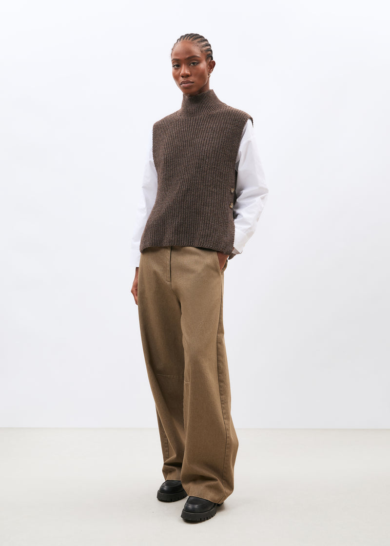 Pull taupe sans manches - TAUPE#couleur_TAUPE