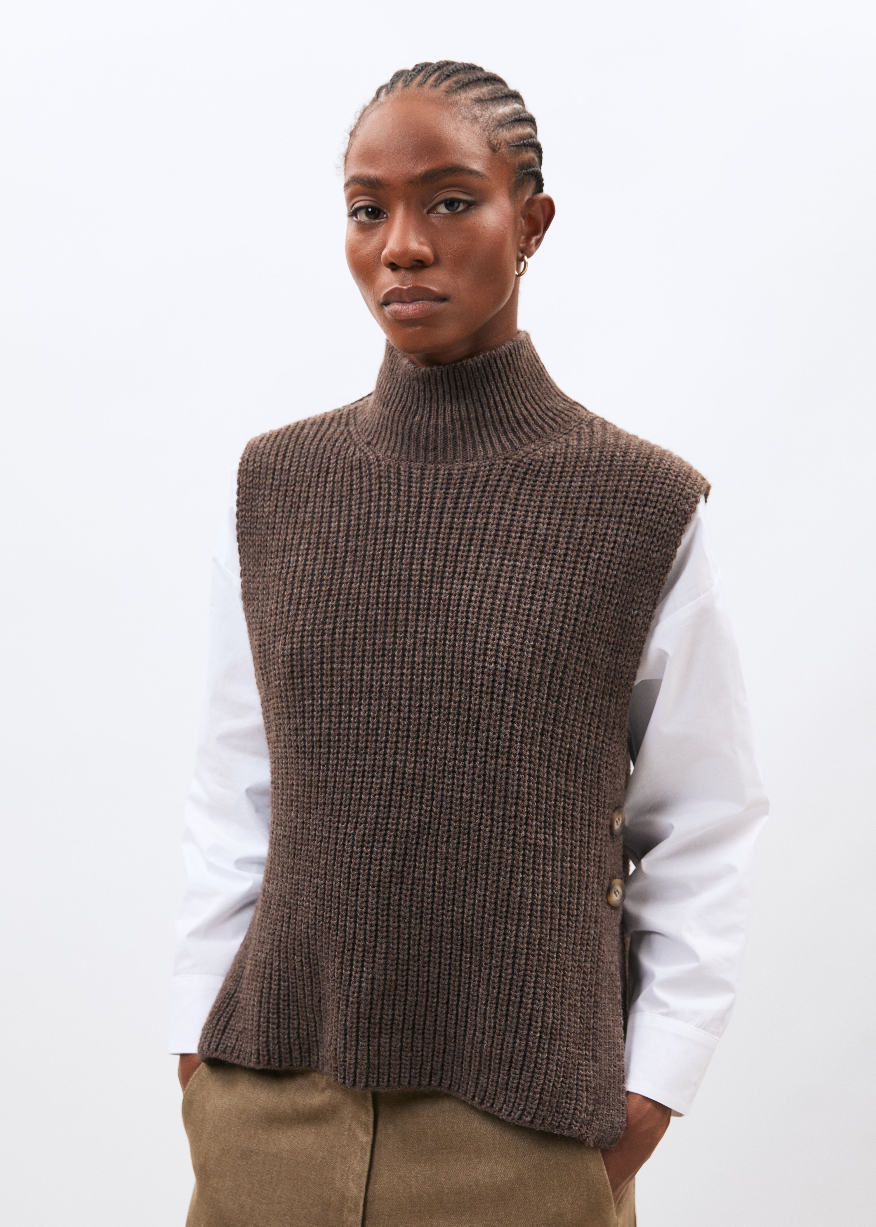 Pull taupe sans manches - TAUPE#couleur_TAUPE