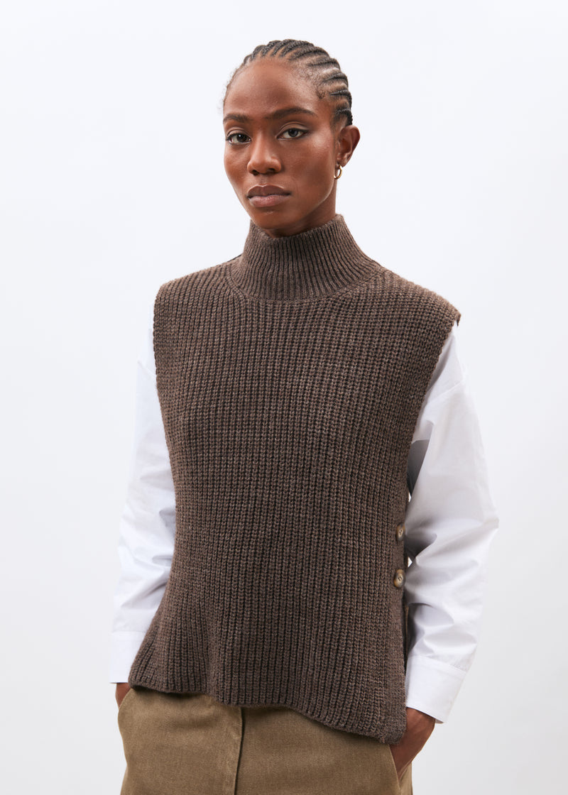 Pull taupe sans manches - TAUPE#couleur_TAUPE