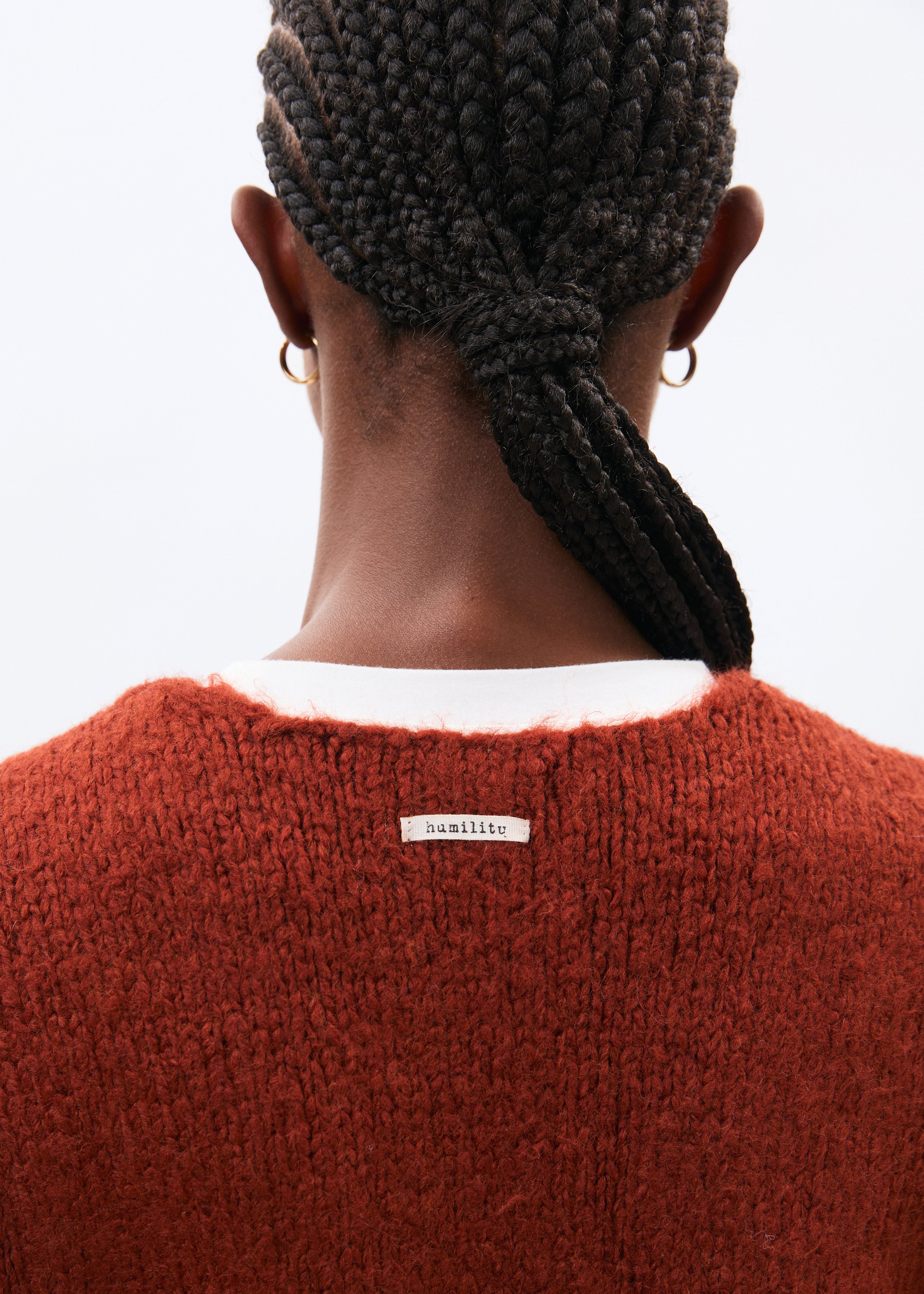 Pull orange sans manches en maille bouclette col V - orange#couleur_orange
