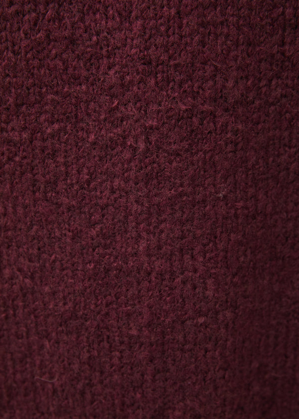 Pull bordeaux sans manches en maille bouclette col V - BORDEAUX#couleur_BORDEAUX