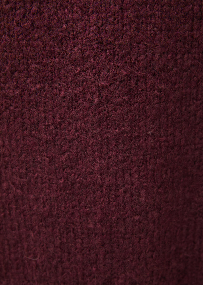 Pull bordeaux sans manches en maille bouclette col V - BORDEAUX#couleur_BORDEAUX