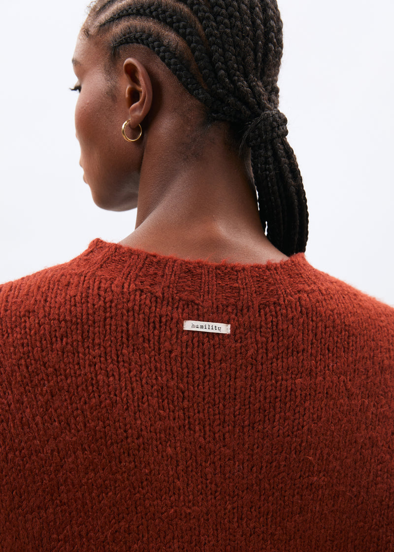 Pull orange en maille bouclette col rond - orange#couleur_orange