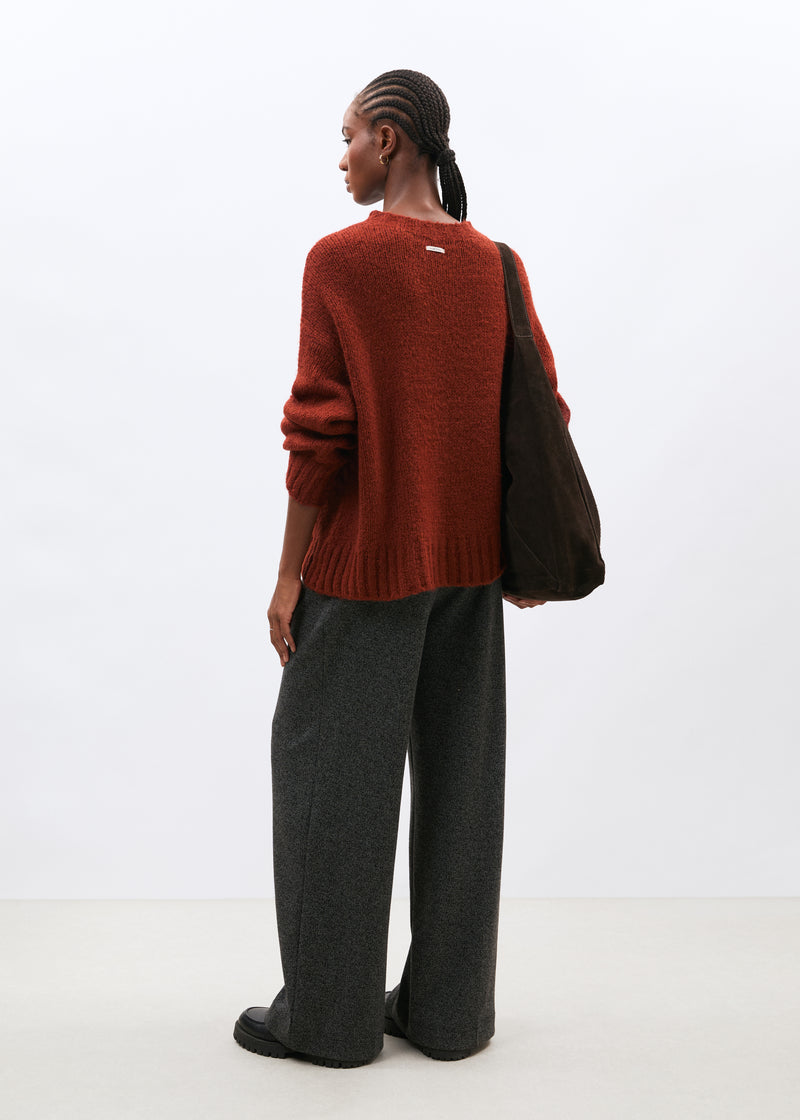 Pull orange en maille bouclette col rond - orange#couleur_orange
