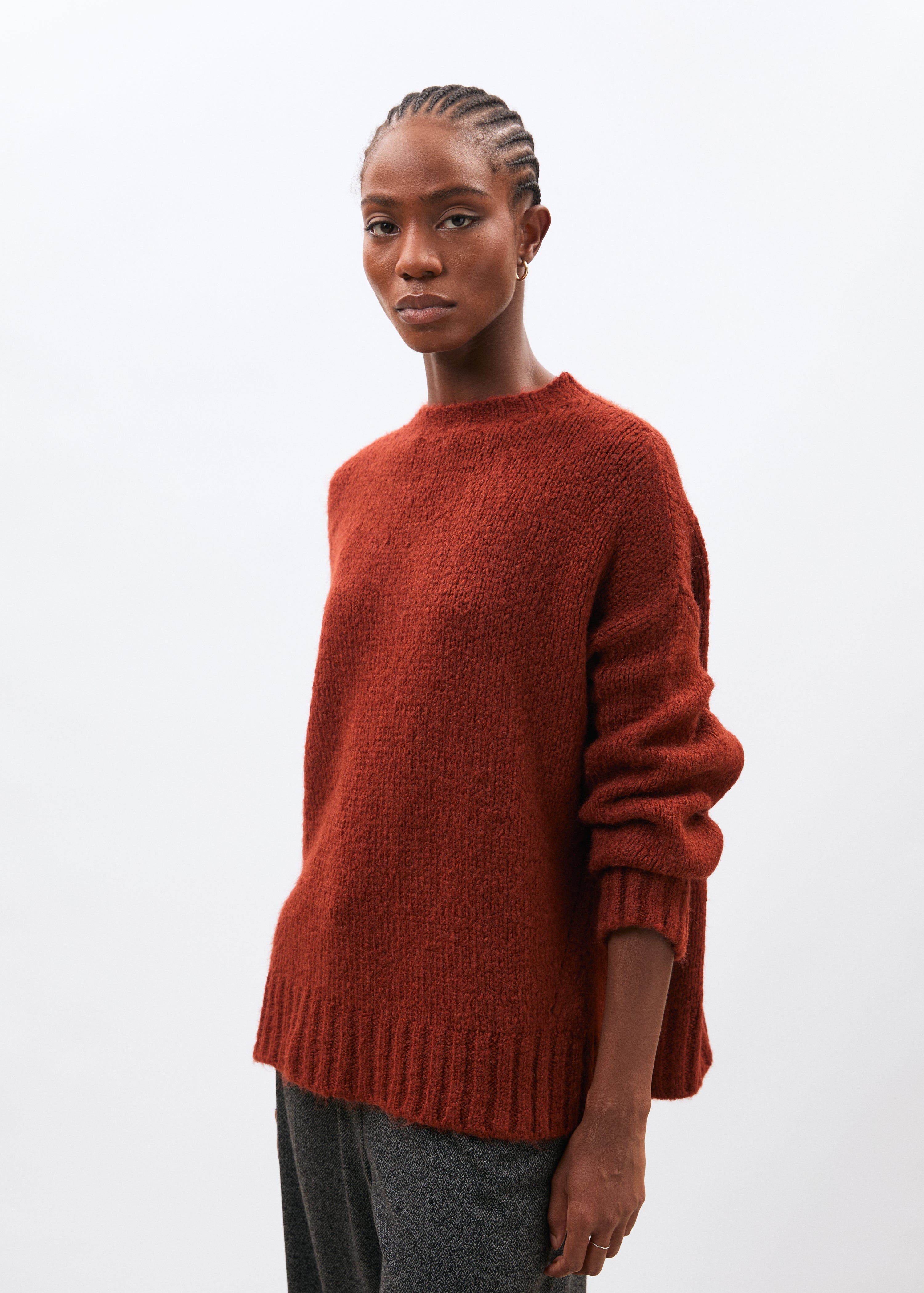 Pull orange en maille bouclette col rond - orange#couleur_orange