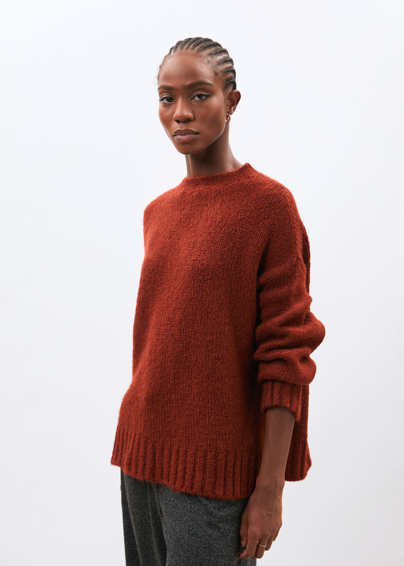 Pull orange en maille bouclette col rond - orange#couleur_orange